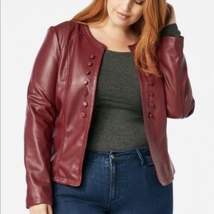 Justfab Faux Leather Jacket Button Detail Cabernet